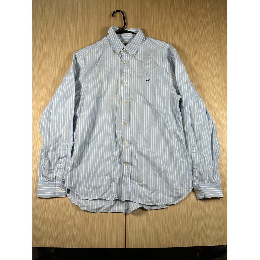 Vineyard Vines Collegiate Shirt Mens Medium Blue Striped Cotton Logo Button Down